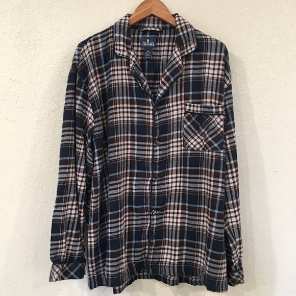 Stafford Men XXL Sleepwear Pajama Shirt‎ Plaid Multicolor Flannel Button Cotton - Picture 1 of 11